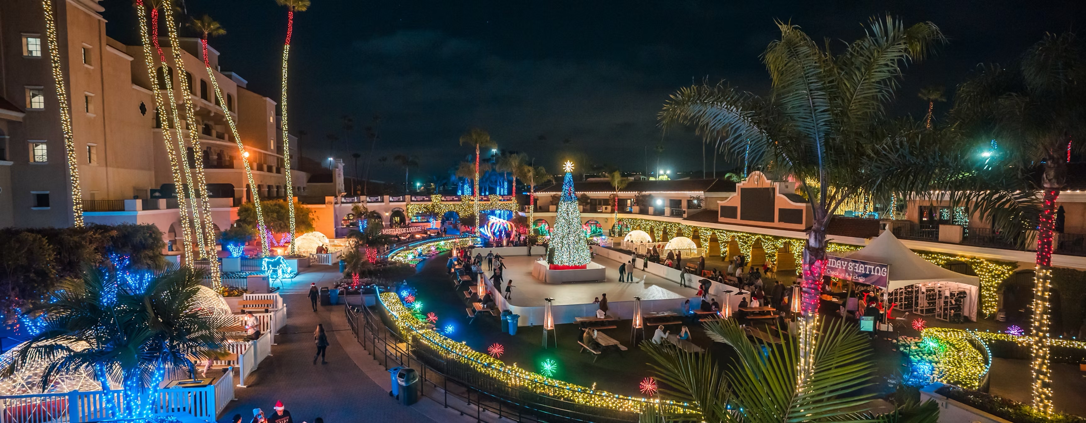 The full Coastal Christmas park aglow at night